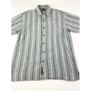 Duke Kahanamoku Hawaiian Shirt Men's Large Striped Embroidered Cotton Hemp